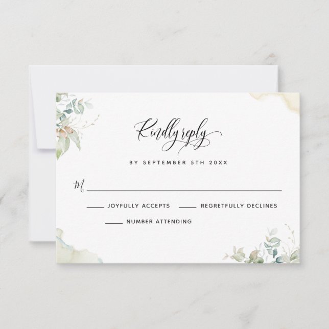 Elegante Eucalyptus Greenery Deja Tarjeta RSVP (Anverso)