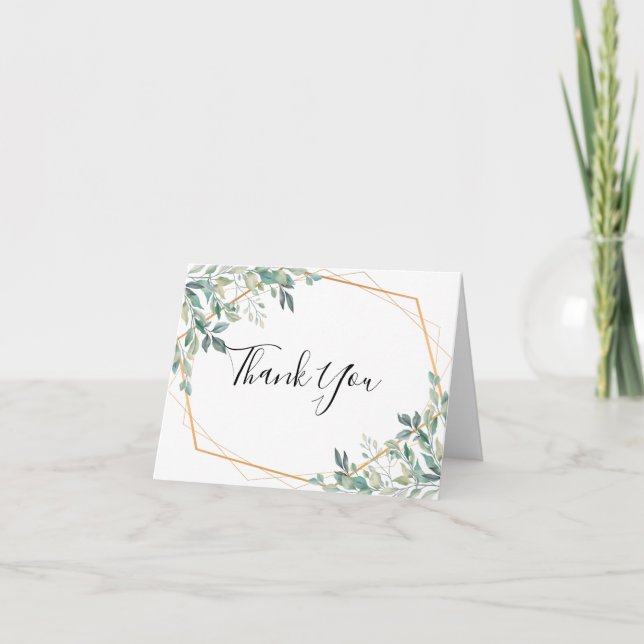 Elegante Eucalyptus Greenery Gold Tarjeta de agrad (Anverso)