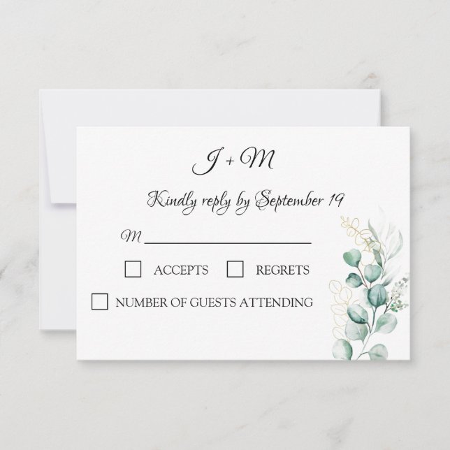 Elegante Eucalyptus Greenery Rustic Modern RSVP (Anverso)