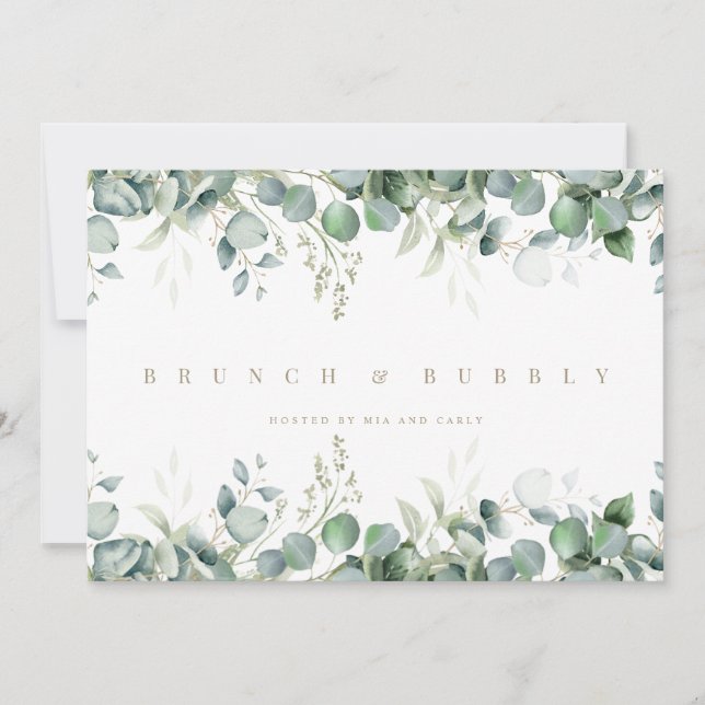 Elegante Eucalyptus Invitación a Ducha Bridal Blan (Anverso)