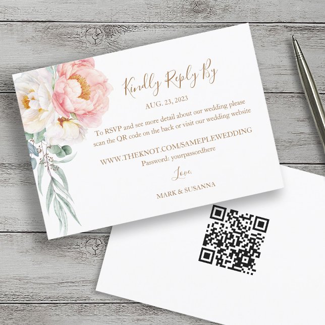 Elegante Eucalyptus Peonies Wedding RSVP (código Q (Subido por el creador)