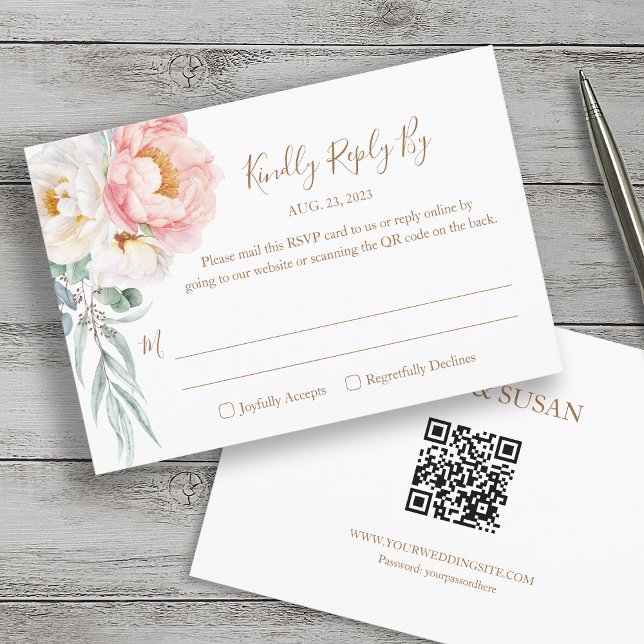 Elegante Eucalyptus Peonies Wedding RSVP (código Q (Subido por el creador)