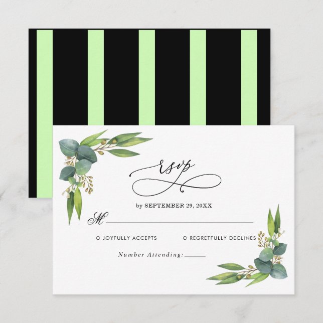 Elegante Eucalyptus verde Boda Tarjeta RSVP (Anverso / Reverso)