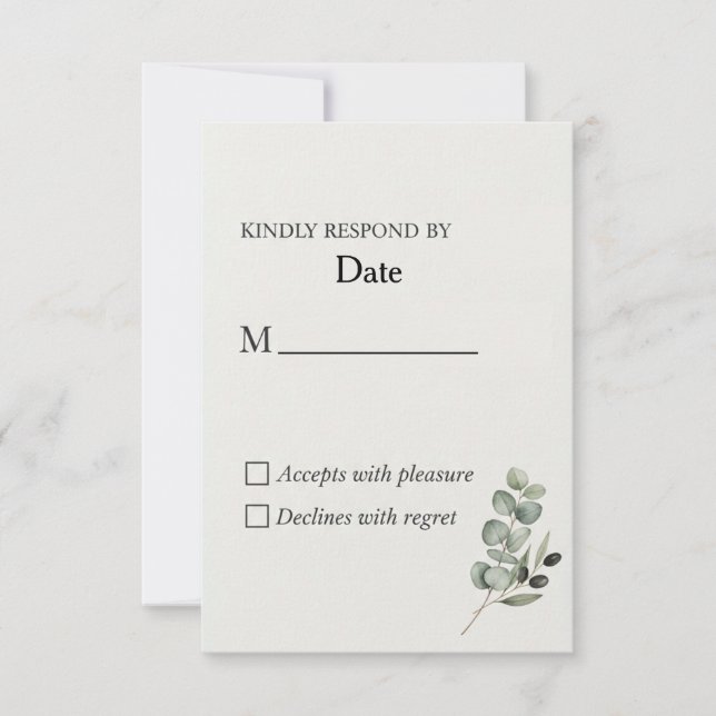 Elegante Eucalyptus Watercolor Wedding Tarjeta RSV (Anverso)