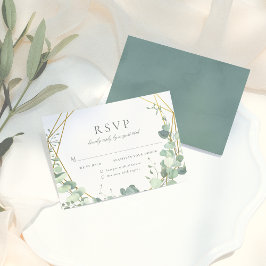 Elegante Eucalyptus y Boda Geométrica de Oro RSVP