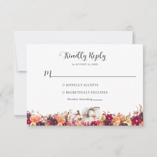 Elegante Fall Floral Pumpkin Wedding RSVP (Anverso)