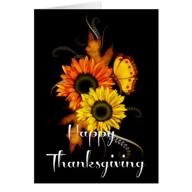 Elegante Fall Flowers Butterfly Thankending Card 2 (Frente)