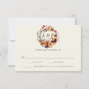 Elegante Fall Wildflower Boda inicial RSVP Tarjeta