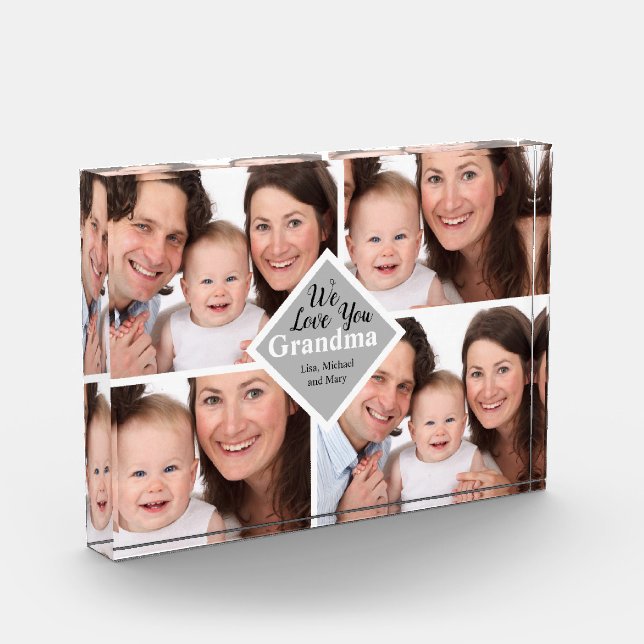 Elegante Familia Abuela Cuatro Fotos Nombre Script (Izquierda)