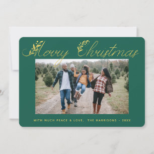 Elegante familia de guión dorado Foto Navidad Verd