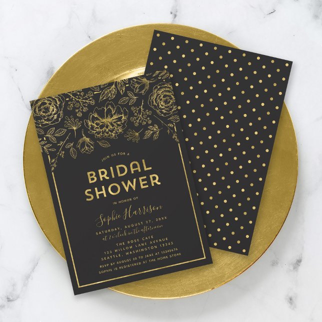 Elegante Faux Gold Floral Bridal Ducha Invitación (Subido por el creador)