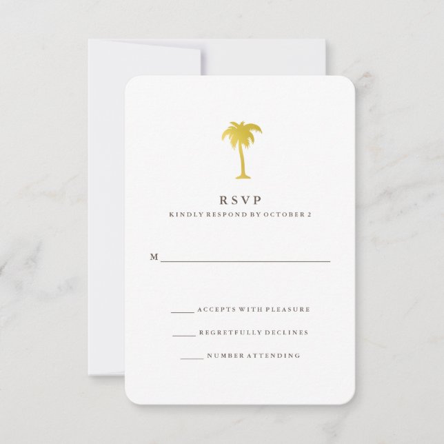 Elegante Faux Gold Palm Tree RSVP | Verde (Anverso)