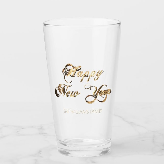 Elegante Faux Gold Script Feliz Año Nuevo (Anverso)