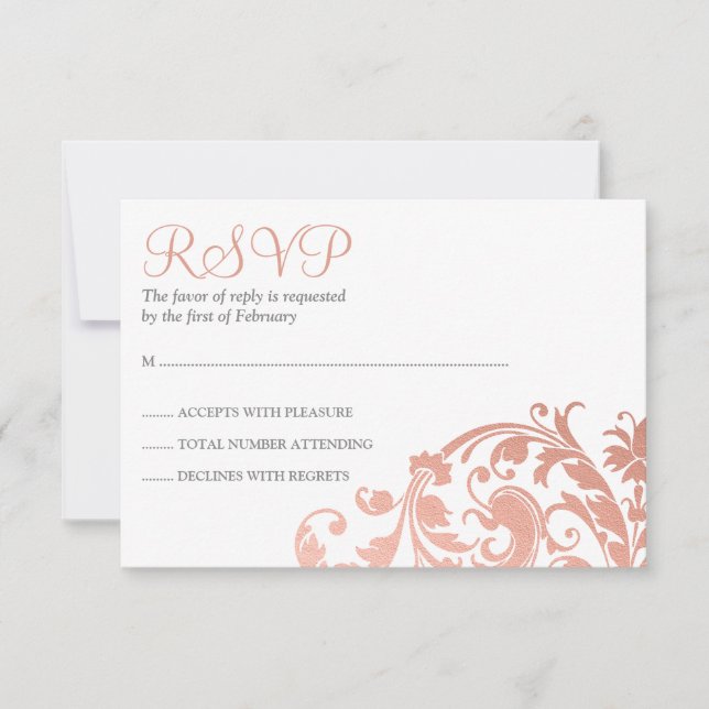 Elegante Faux Rosa Gold Flourish Bat Mitzvah RSVP (Anverso)