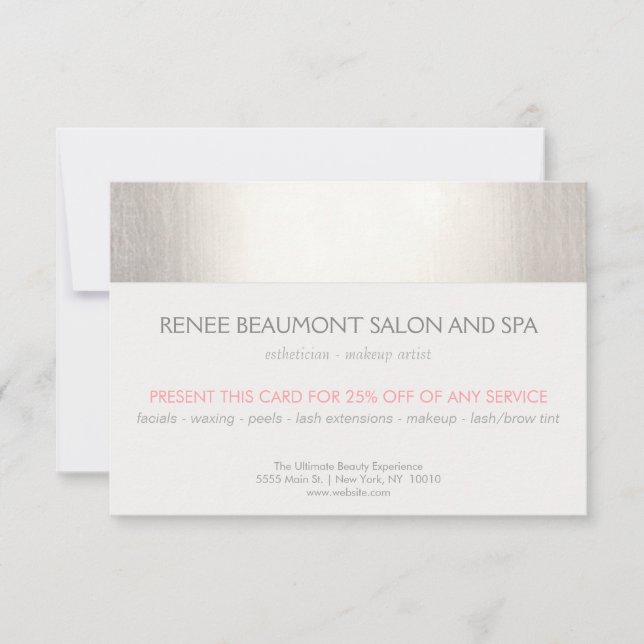 Elegante Faux Silver Striped Salon & Spa Referral  (Anverso)