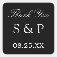 Elegante Favor de la Boda Negra Gracias Pegatina