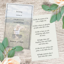 Elegante Favor Funeral | Tarjeta de poesía Memoria