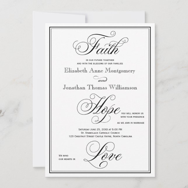 Elegante Fe Hope Love Script Invitación a la boda (Anverso)