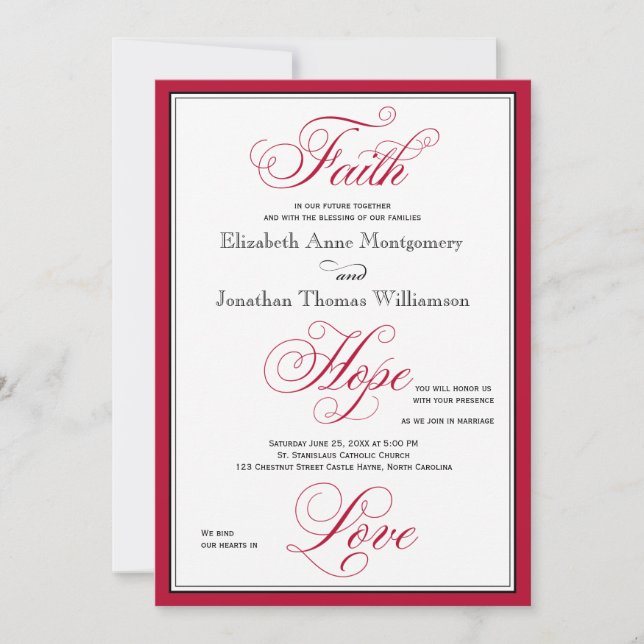 Elegante Fe Hope Love Script Invitación a la boda (Anverso)