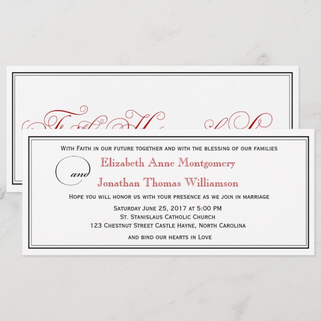 Elegante Fe Roja Esperanza Amor Invitación a la Bo (Anverso / Reverso)