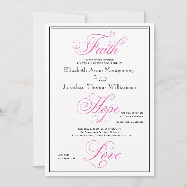 Elegante Fe Rosa Esperanza Amor Invitación a la Bo (Anverso)
