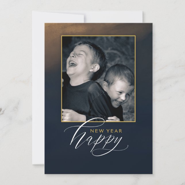 Elegante Feliz Año Nuevo 5 x 7 Tarjeta - 1 Foto (Anverso)