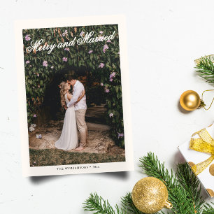 Elegante Feliz Casada Boda Foto Navidad