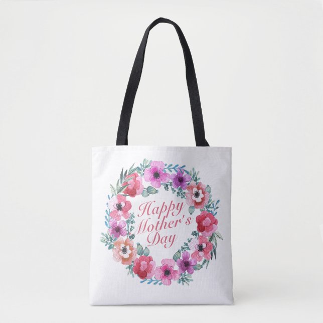 Elegante Feliz Día de la Madre Bolsa de Tote Flora (Anverso)