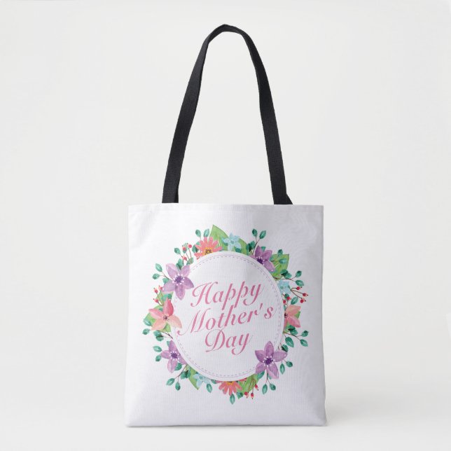 Elegante Feliz Día de la Madre Bolsa de Tote Flora (Anverso)