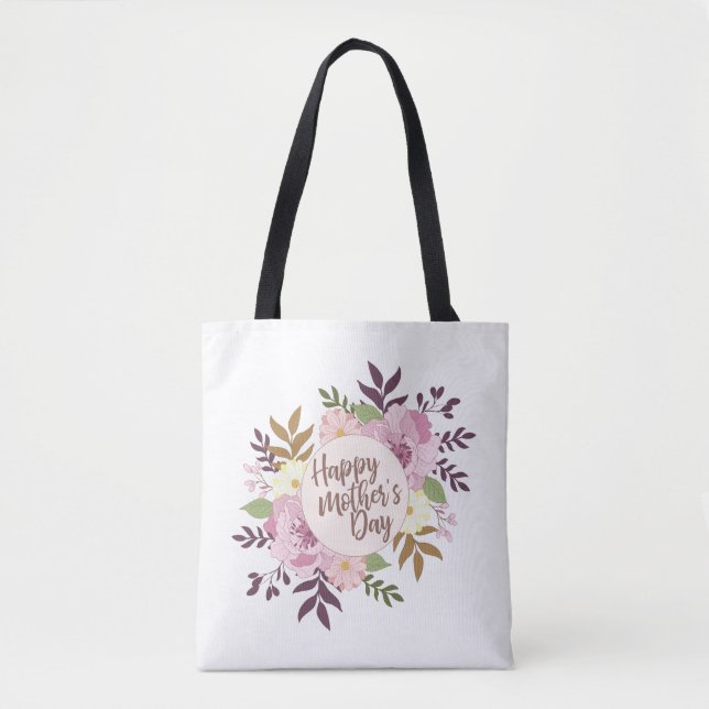 Elegante Feliz Día de la Madre Bolsa de Tote Flora (Anverso)