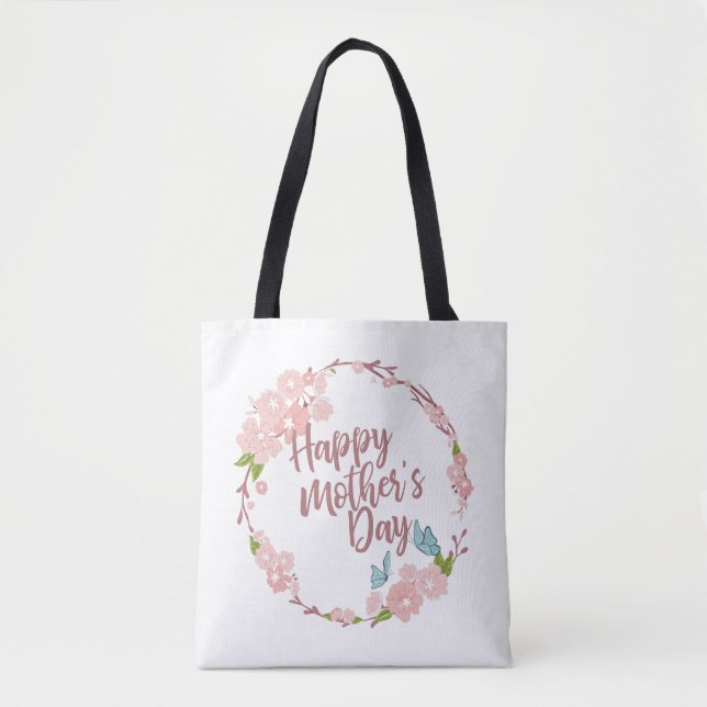 Elegante Feliz Día de la Madre Bolsa de Tote Flora (Anverso)