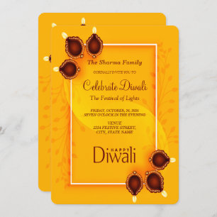 Elegante Feliz Diwali Golden Party Invitación