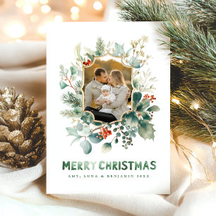 Elegante Feliz Navidad Acuarela Verde