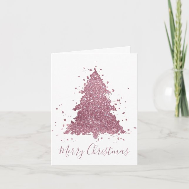 Elegante Feliz Navidad | Árbol rosa Dusty Mauve (Anverso)
