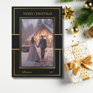Elegante Feliz Navidad Black Gold Couple Foto