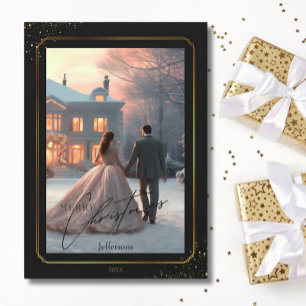 Elegante Feliz Navidad Black Gold Couple Foto