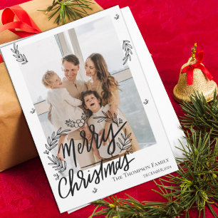 Elegante Feliz Navidad Black White Family Photo