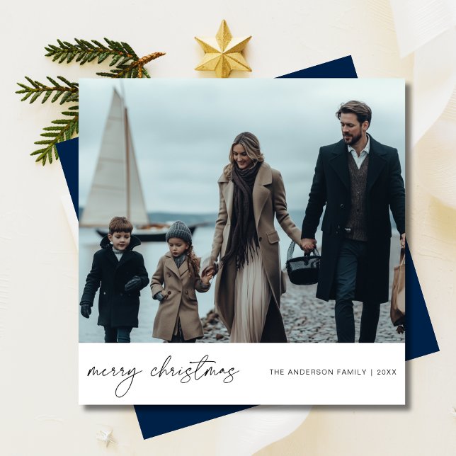 Elegante Feliz Navidad Familia Náutica Foto Azul (Subido por el creador)