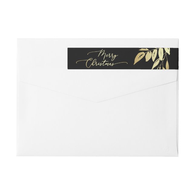 Elegante Feliz Navidad Faux Gold Botánico negro (Reverso)