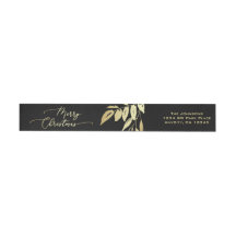 Elegante Feliz Navidad Faux Gold Botánico negro