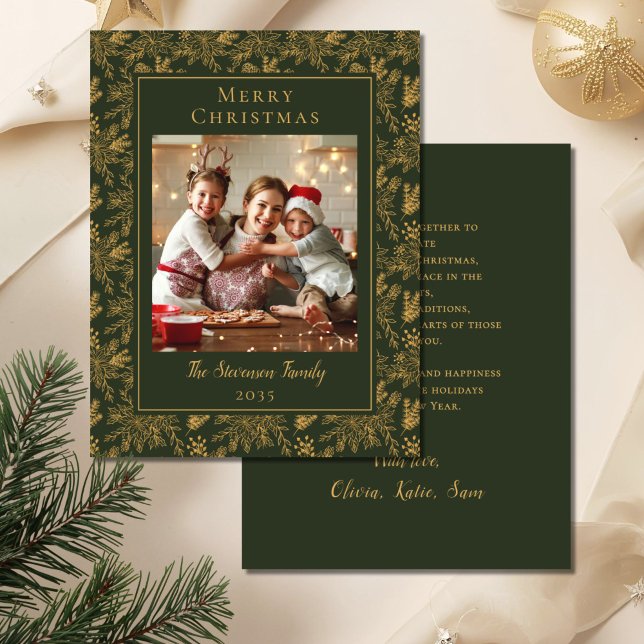 Elegante Feliz Navidad Green Faux Gold Photo (Subido por el creador)