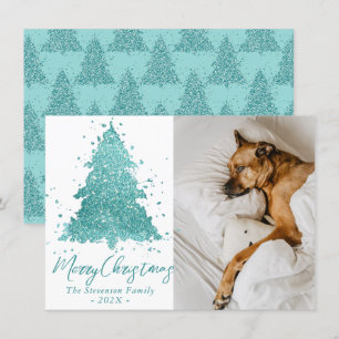 Elegante Feliz Navidad   Luxe Aqua Mint Photo