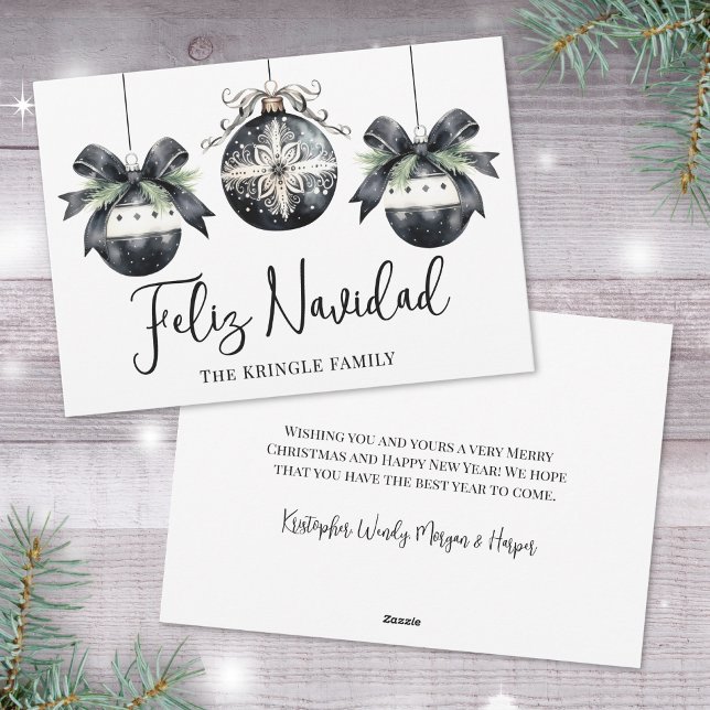 Elegante Feliz Navidad Navidad (Elegant Black White Feliz Navidad Christmas Holiday Card)