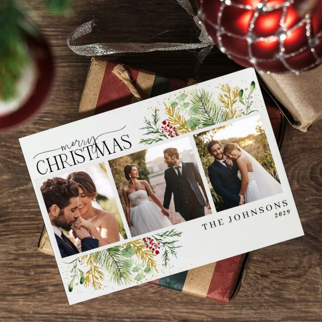 Elegante Feliz Navidad Oro Rojo Berries Foto (Subido por el creador)