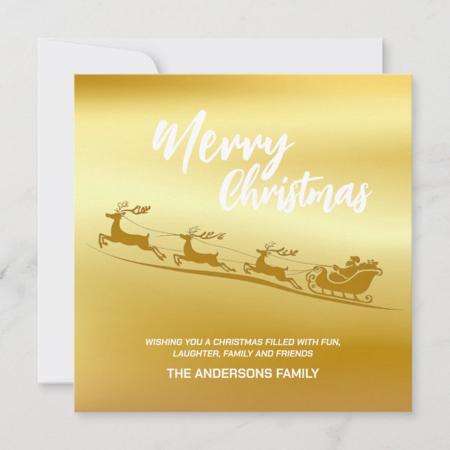 Elegante Feliz Navidad Oro Santa Deer Sled Navidad (Anverso)
