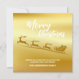 Elegante Feliz Navidad Oro Santa Deer Sled Navidad