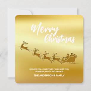 Elegante Feliz Navidad Oro Santa Deer Sled Navidad
