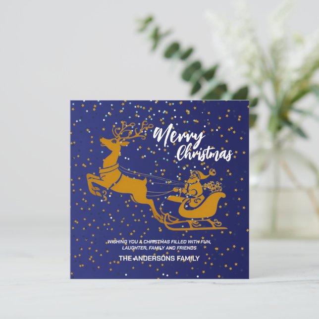 Elegante Feliz Navidad Oro Santa Sled Navidad (Anverso de pie)