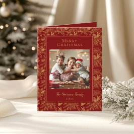Elegante Feliz Navidad Red Faux Gold Photo
