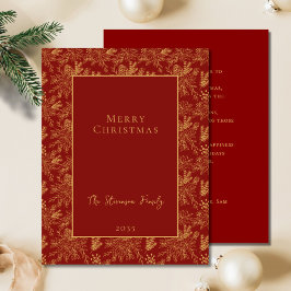 Elegante Feliz Navidad Red Golden Poinsettia Pine